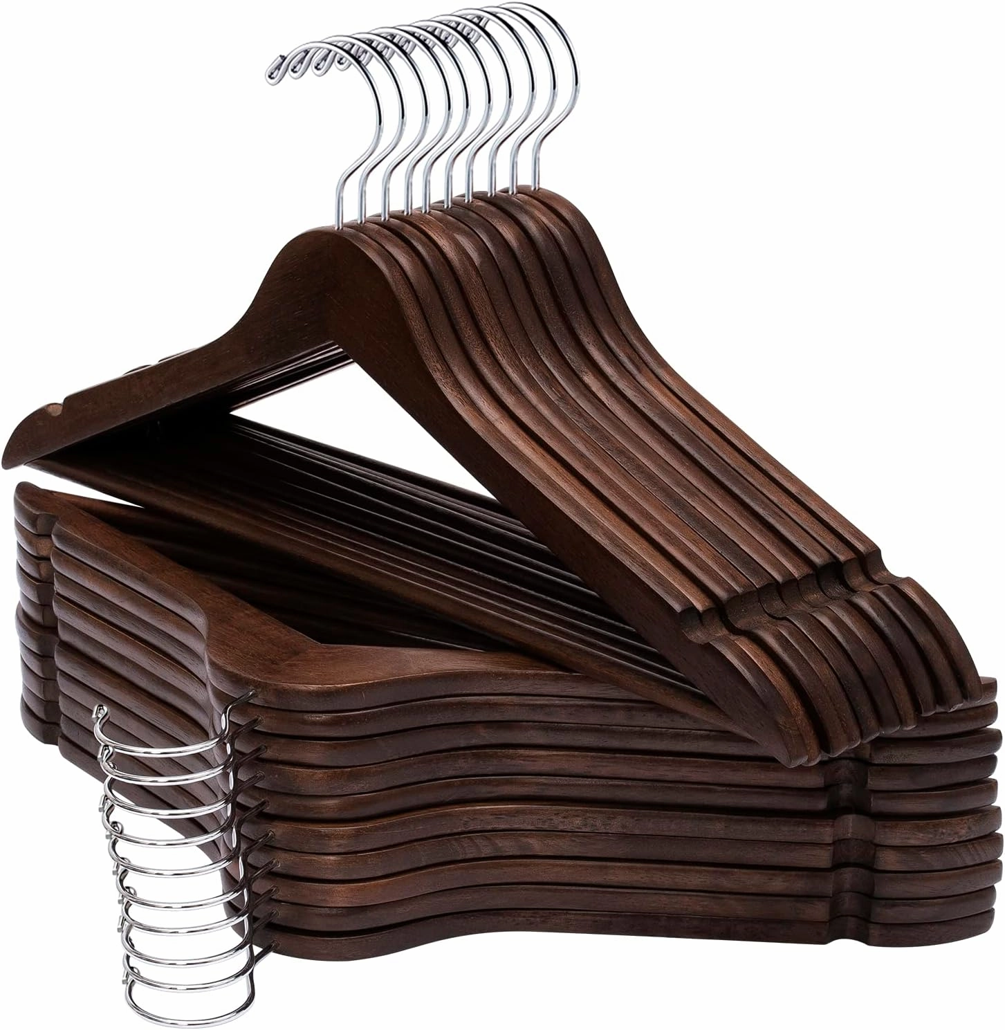 ELONG HOME Wooden Hangers, 20 Pack Coat Hangers with Extra Smooth Finish, Precisely Cut Notches and Chrome Swivel Hook, Wooden Clothes Hangers for Shirt Suit Jacket Dress