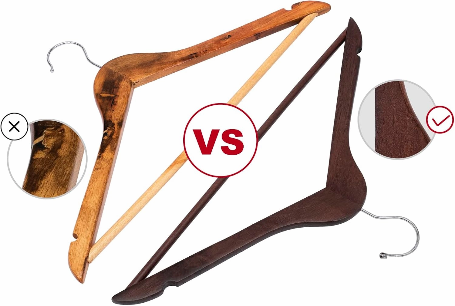 ELONG HOME Wooden Hangers, 20 Pack Coat Hangers with Extra Smooth Finish, Precisely Cut Notches and Chrome Swivel Hook, Wooden Clothes Hangers for Shirt Suit Jacket Dress