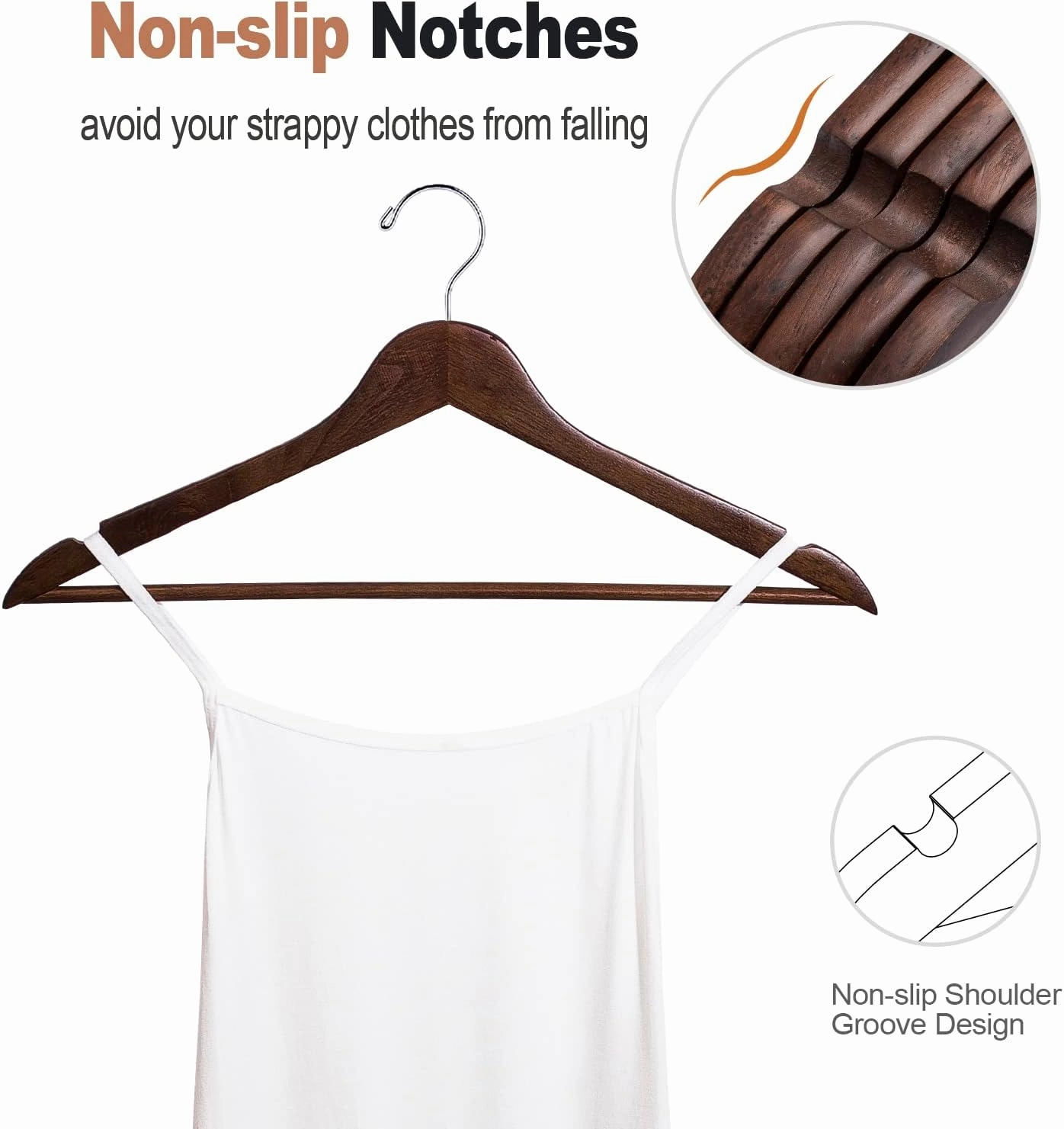 ELONG HOME Wooden Hangers, 20 Pack Coat Hangers with Extra Smooth Finish, Precisely Cut Notches and Chrome Swivel Hook, Wooden Clothes Hangers for Shirt Suit Jacket Dress