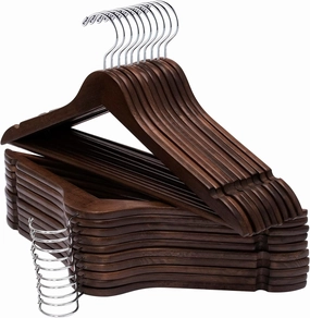 ELONG HOME Wooden Hangers, 20 Pack Coat Hangers with Extra Smooth Finish, Precisely Cut Notches and Chrome Swivel Hook, Wooden Clothes Hangers for Shirt Suit Jacket Dress