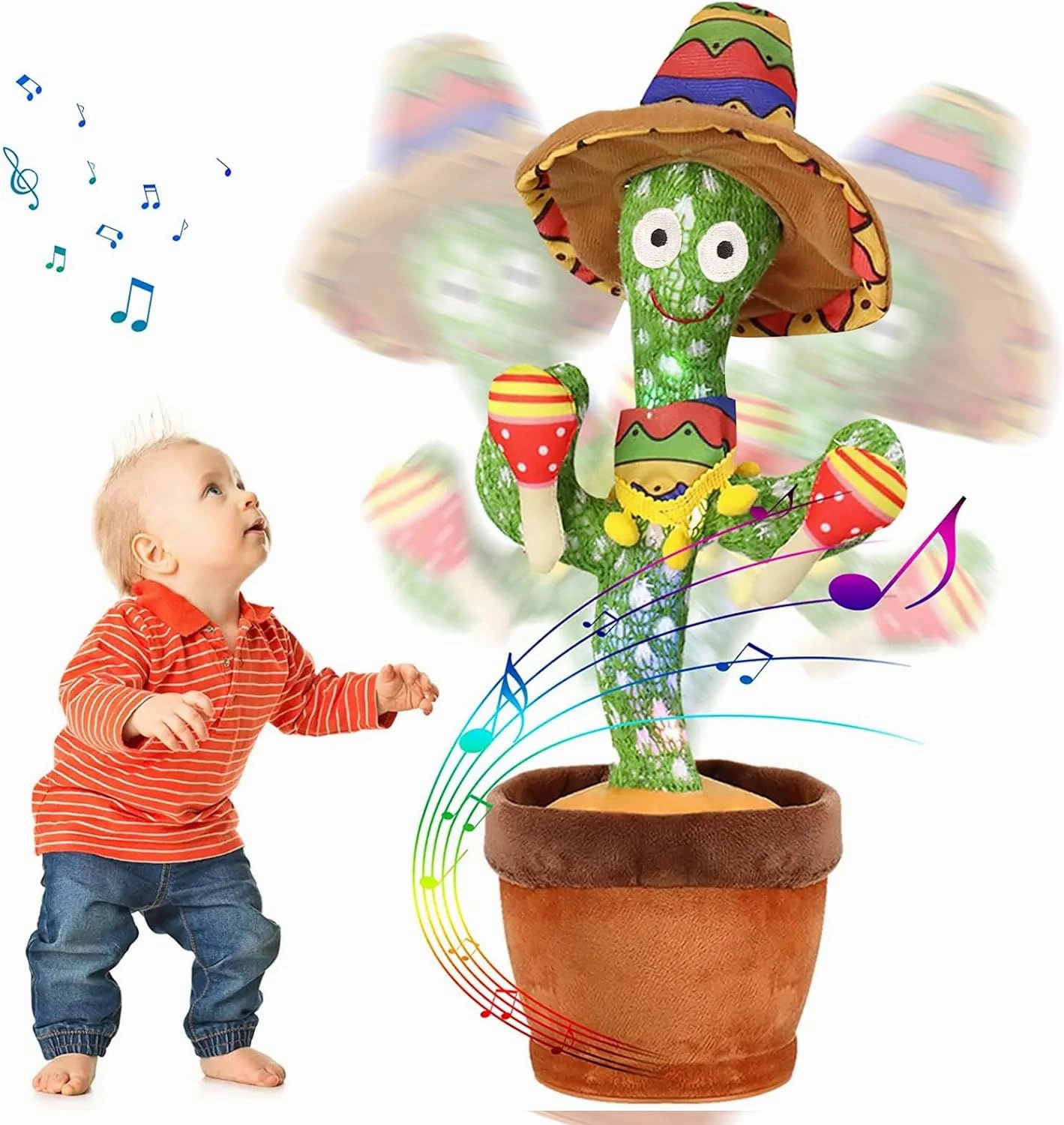 Emoin Talking Cactus Toys Wiggle Dancing Repeat What You Say Singing Mimicking Plush Toy with Light Up Electric Shake for Baby Boys and Girls Green