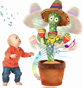 Emoin Talking Cactus Toys Wiggle Dancing Repeat What You Say Singing Mimicking Plush Toy with Light Up Electric Shake for Baby Boys and Girls Green