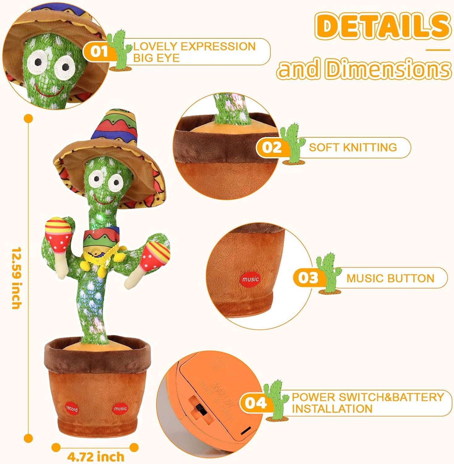 Emoin Talking Cactus Toys Wiggle Dancing Repeat What You Say Singing Mimicking Plush Toy with Light Up Electric Shake for Baby Boys and Girls Green