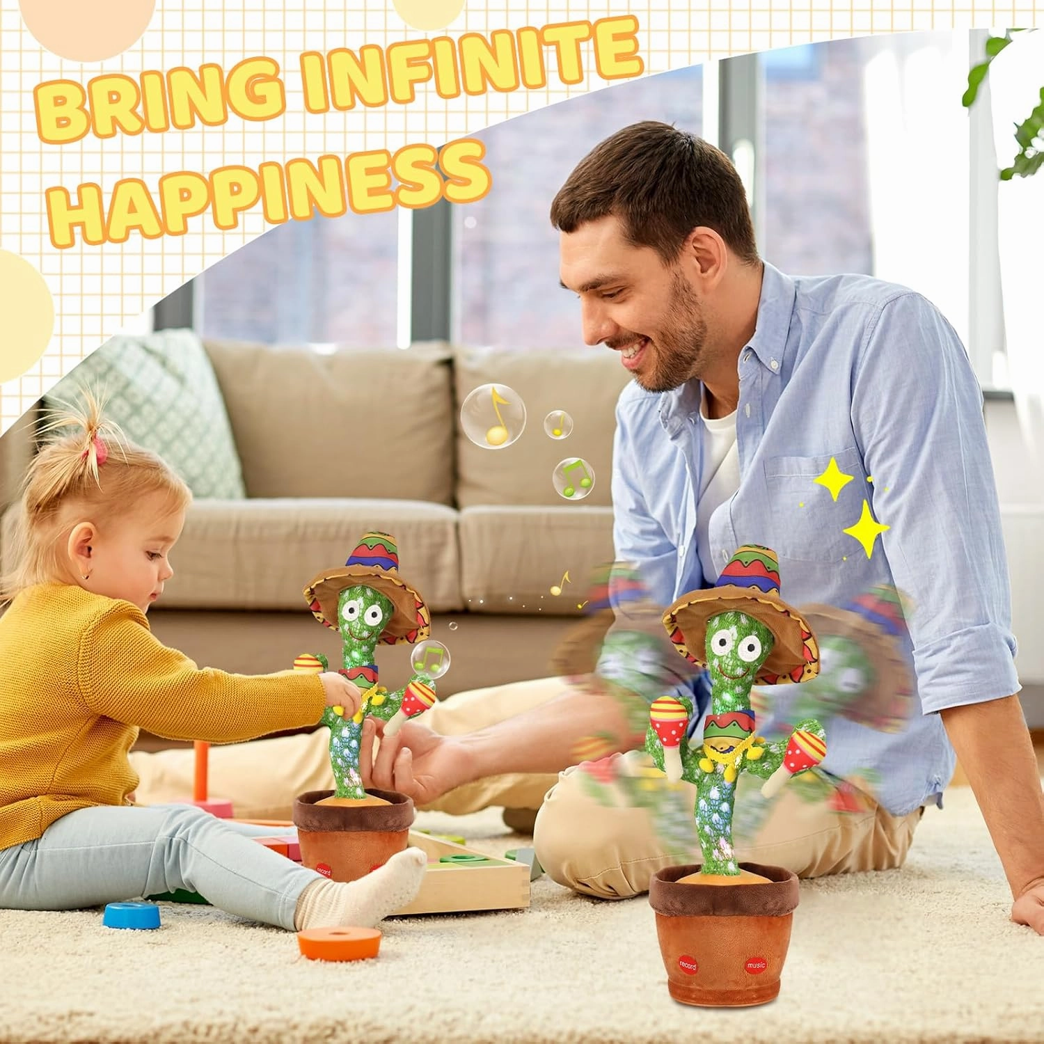 Emoin Talking Cactus Toys Wiggle Dancing Repeat What You Say Singing Mimicking Plush Toy with Light Up Electric Shake for Baby Boys and Girls Green