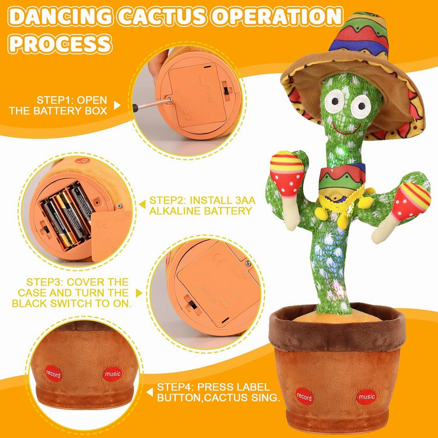 Emoin Talking Cactus Toys Wiggle Dancing Repeat What You Say Singing Mimicking Plush Toy with Light Up Electric Shake for Baby Boys and Girls Green