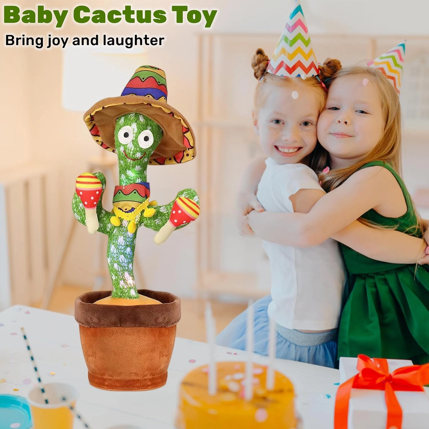 Emoin Talking Cactus Toys Wiggle Dancing Repeat What You Say Singing Mimicking Plush Toy with Light Up Electric Shake for Baby Boys and Girls Green
