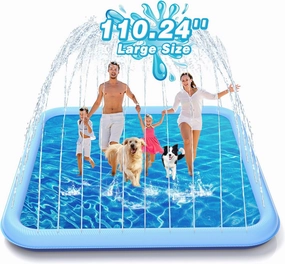 EPN Splash Pad, 110.24" Size Extra Large Sprinkler Play Mat for Dogs & Kids, Thicker Wading Pool Summer Outdoor Water Toys, Fun Backyard Fountain Play Pad for 3 Age  Girls Boys Children & Pets