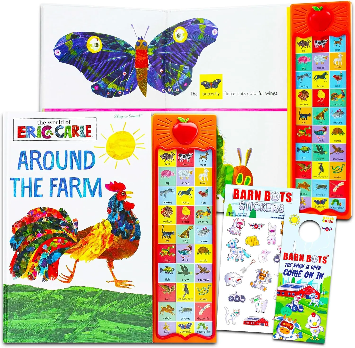 Eric Carle Sound Books Set for Kids Toddlers - Around the Farm World Board Book Bundle with Stickers