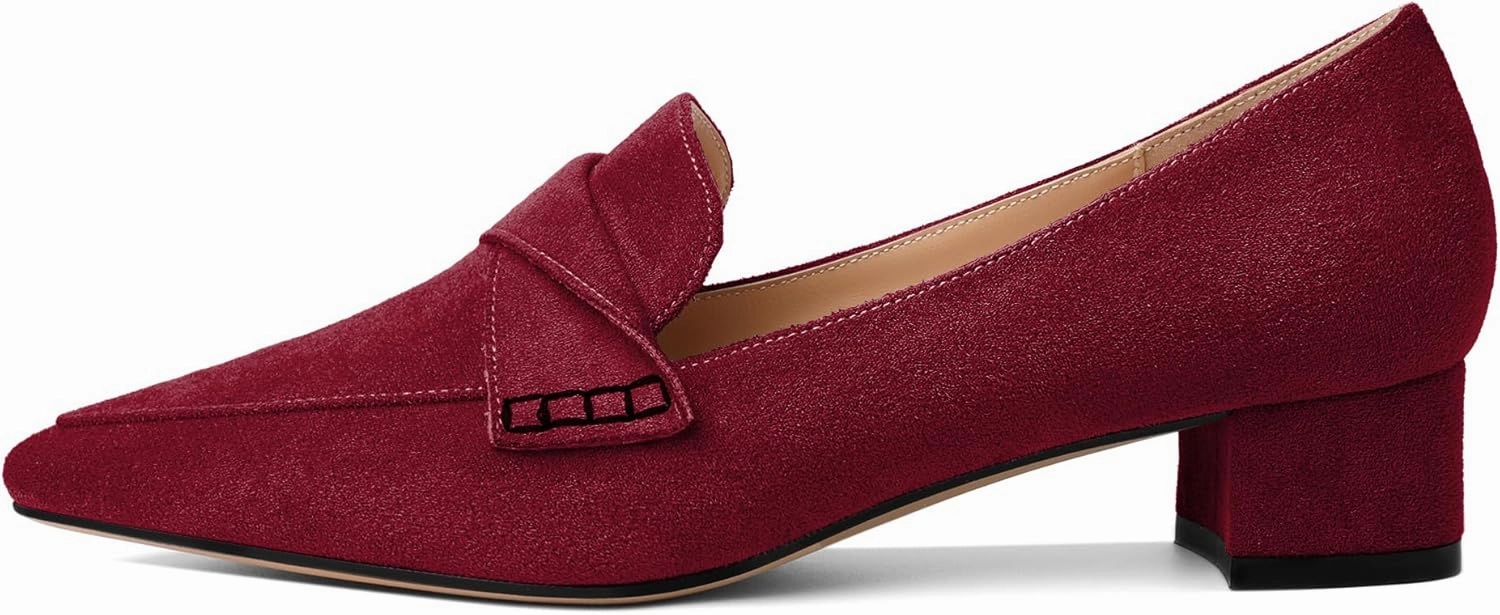 Esvowido Women's Block Heels Loafer Pumps Closed Pointed Toe Slip on Comfortable Chunky Low Heel Dress Shoes for Daily Life Work Office 1.5 Inch