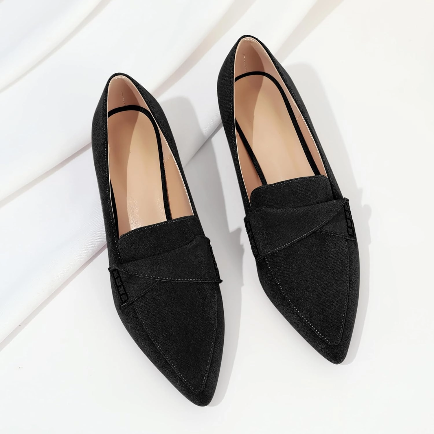 Esvowido Women's Block Heels Loafer Pumps Closed Pointed Toe Slip on Comfortable Chunky Low Heel Dress Shoes for Daily Life Work Office 1.5 Inch