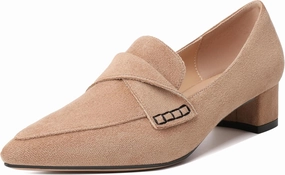 Esvowido Women's Block Heels Loafer Pumps Closed Pointed Toe Slip on Comfortable Chunky Low Heel Dress Shoes for Daily Life Work Office 1.5 Inch