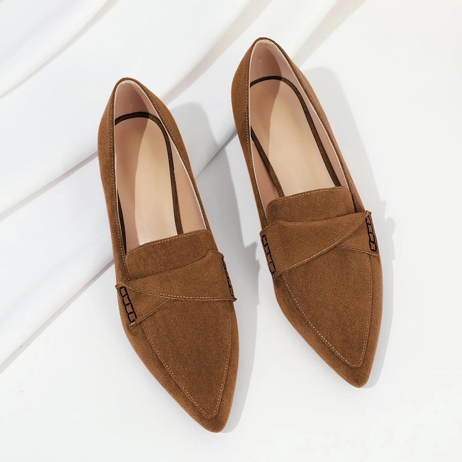 Esvowido Women's Block Heels Loafer Pumps Closed Pointed Toe Slip on Comfortable Chunky Low Heel Dress Shoes for Daily Life Work Office 1.5 Inch