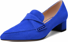 Esvowido Women's Block Heels Loafer Pumps Closed Pointed Toe Slip on Comfortable Chunky Low Heel Dress Shoes for Daily Life Work Office 1.5 Inch