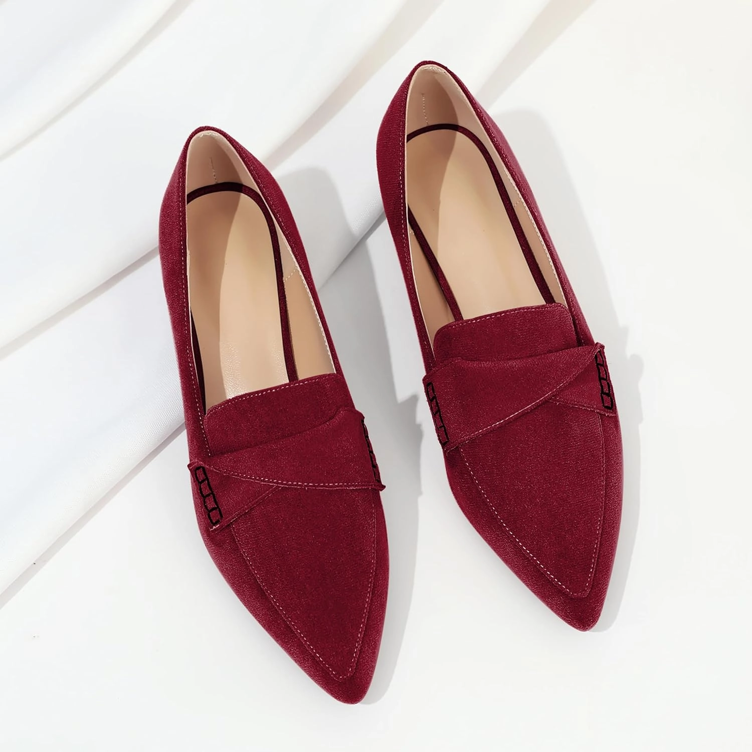 Esvowido Women's Block Heels Loafer Pumps Closed Pointed Toe Slip on Comfortable Chunky Low Heel Dress Shoes for Daily Life Work Office 1.5 Inch