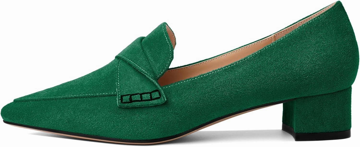 Esvowido Women's Block Heels Loafer Pumps Closed Pointed Toe Slip on Comfortable Chunky Low Heel Dress Shoes for Daily Life Work Office 1.5 Inch