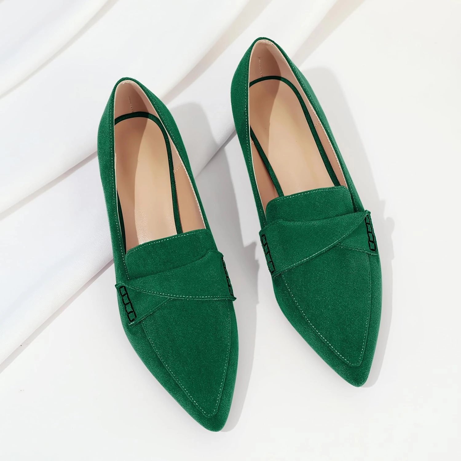 Esvowido Women's Block Heels Loafer Pumps Closed Pointed Toe Slip on Comfortable Chunky Low Heel Dress Shoes for Daily Life Work Office 1.5 Inch