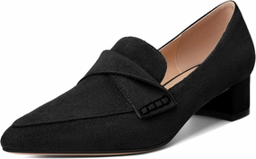 Esvowido Women's Block Heels Loafer Pumps Closed Pointed Toe Slip on Comfortable Chunky Low Heel Dress Shoes for Daily Life Work Office 1.5 Inch