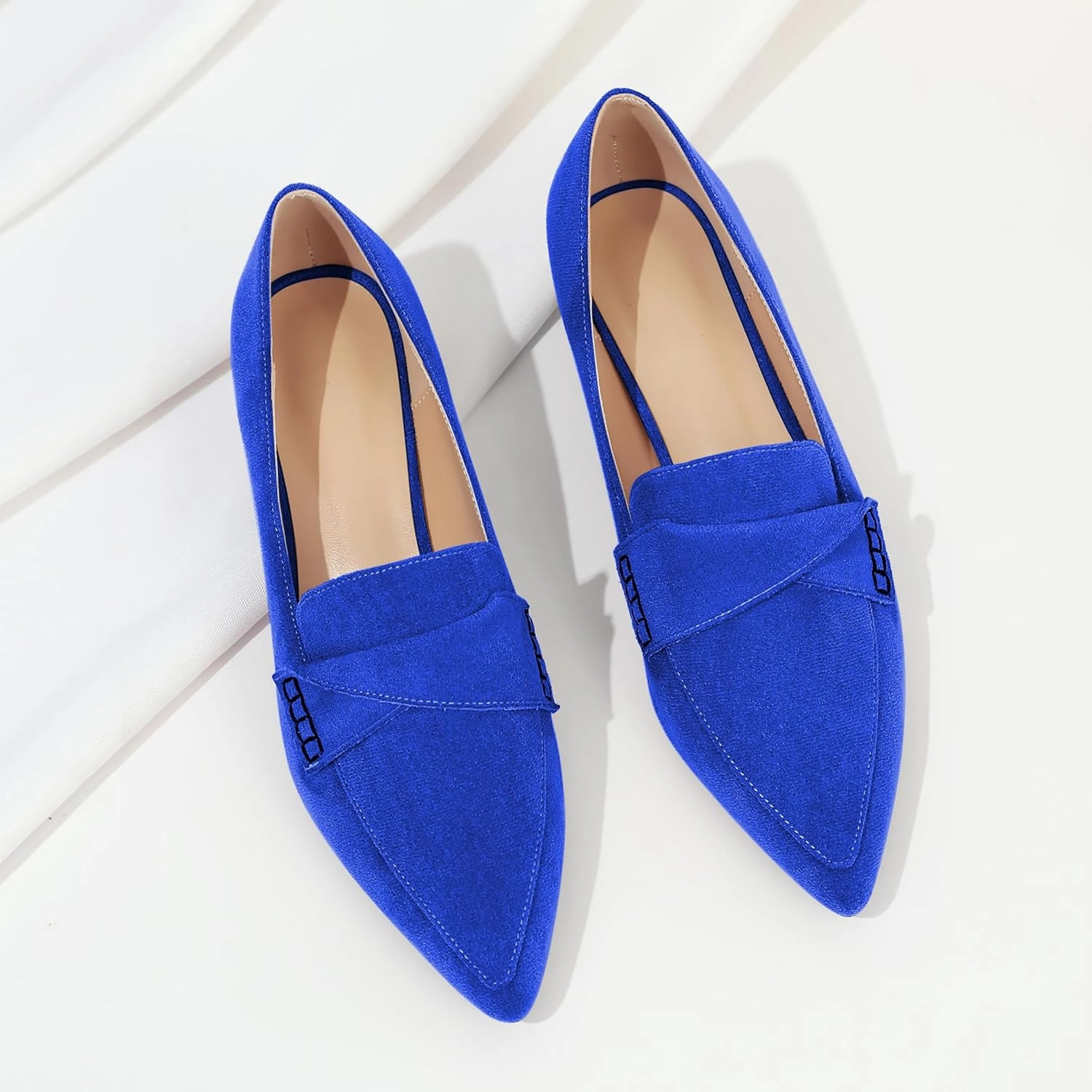 Esvowido Women's Block Heels Loafer Pumps Closed Pointed Toe Slip on Comfortable Chunky Low Heel Dress Shoes for Daily Life Work Office 1.5 Inch