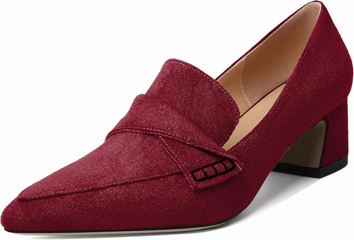 Esvowido Women's Loafer Pumps Mid Block Heels Closed Pointed Toe Slip on Comfortable Chunky Heel Pumps Dress Shoes for Daily Life Work Office 2 Inch