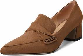 Esvowido Women's Loafer Pumps Mid Block Heels Closed Pointed Toe Slip on Comfortable Chunky Heel Pumps Dress Shoes for Daily Life Work Office 2 Inch