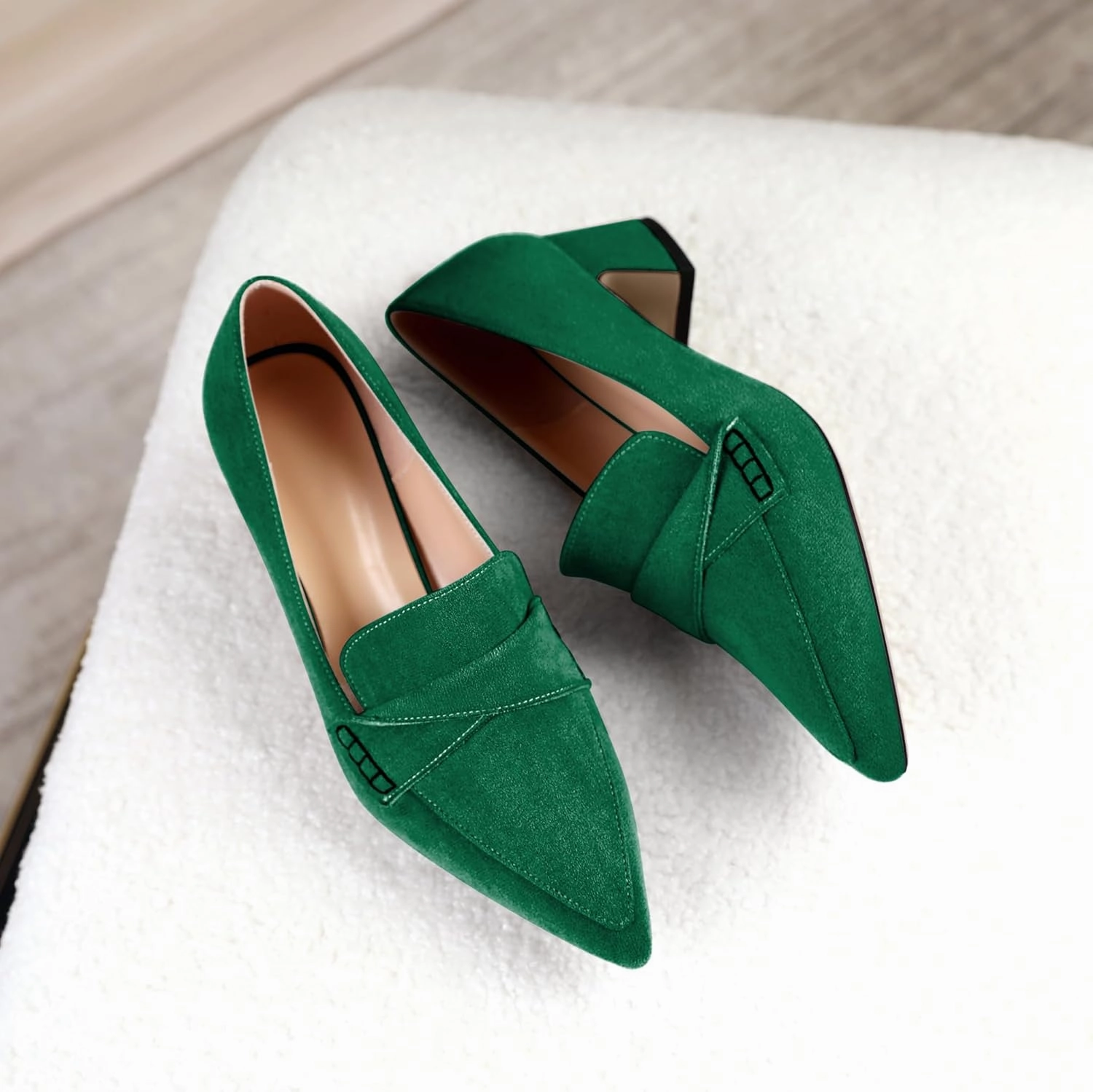 Esvowido Women's Loafer Pumps Mid Block Heels Closed Pointed Toe Slip on Comfortable Chunky Heel Pumps Dress Shoes for Daily Life Work Office 2 Inch