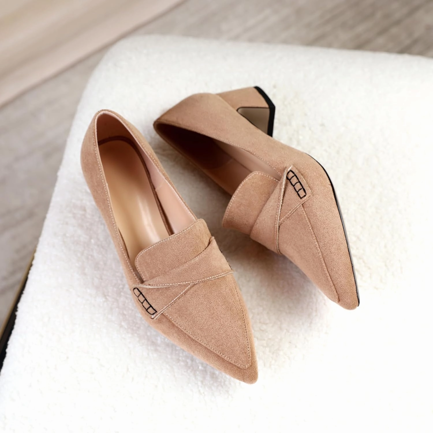 Esvowido Women's Loafer Pumps Mid Block Heels Closed Pointed Toe Slip on Comfortable Chunky Heel Pumps Dress Shoes for Daily Life Work Office 2 Inch
