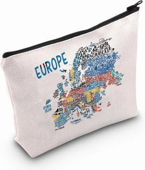 Europe Adventure Lover Makeup Bag European Map Travel Vacation Holiday Cosmetic Bag BFF Women Gift (EUROPE)