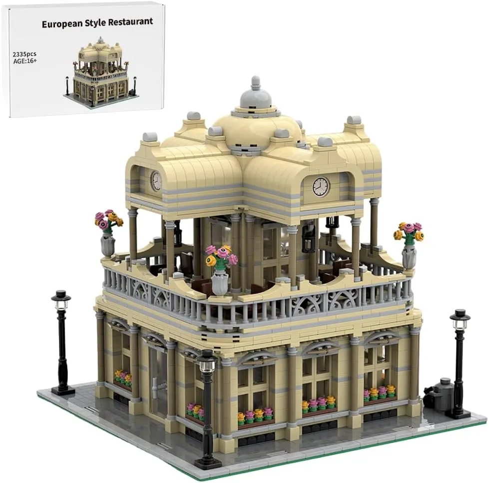 European Style Restaurant Building Blocks Set, 2335PCS Architecture House Street View Model Display Kit for Adults, Collectible Gift Compatible with Major Brands, MOC-115345