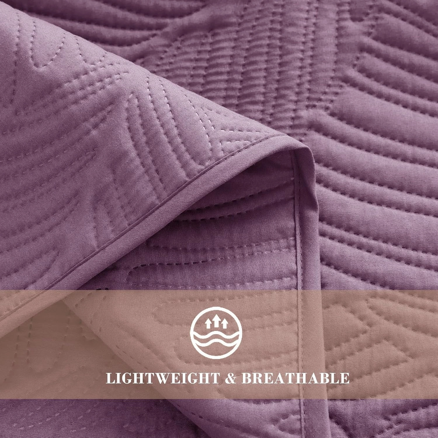 Exclusivo Mezcla Queen Quilt Bedding Set, Lightweight Dusty Lavender Quilts Queen Full Size for All Seasons, Soft Microfiber Bedspreads Coverlets Bed Cover with Leaf Pattern, 3 Piece