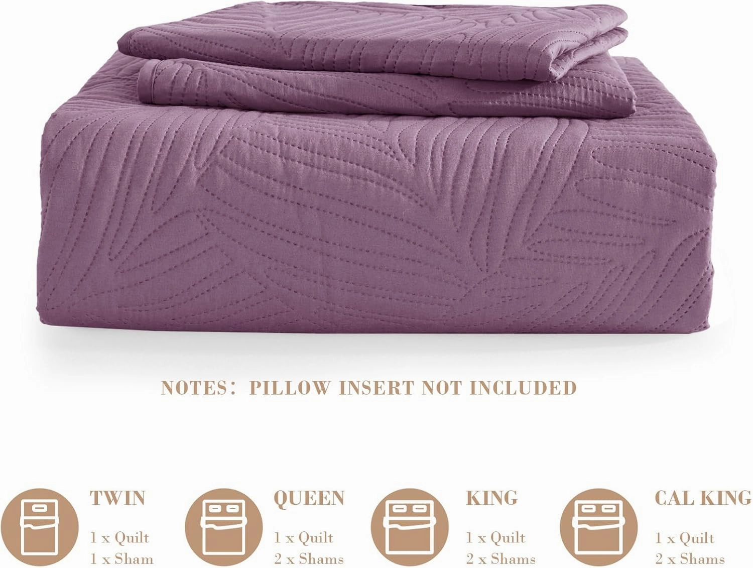 Exclusivo Mezcla Queen Quilt Bedding Set, Lightweight Dusty Lavender Quilts Queen Full Size for All Seasons, Soft Microfiber Bedspreads Coverlets Bed Cover with Leaf Pattern, 3 Piece