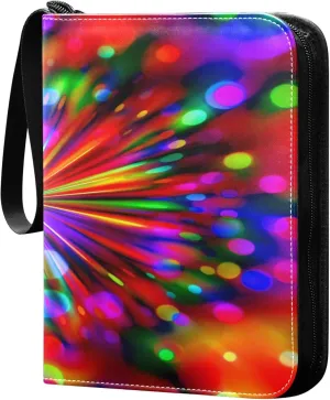 Exnundod 4 Pocket Trading Card Binder Colorful Fireworks, PU Leather Card Collection Binder Abstract Style 400 Cards Organizer Binder Collectible Trading Card Albums for Sports Game Card