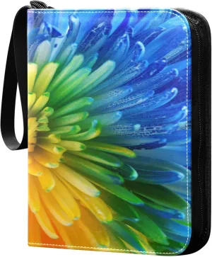 Exnundod 4 Pocket Trading Card Binder Colorful Rainbow Bouquet, PU Leather Card Collection Binder 400 Cards Organizer Binder Collectible Trading Card Albums for Sports Game Card