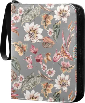 Exnundod 4 Pocket Trading Card Binder Folkloric Flowers Leaves PU Leather Card Collection Binder Ethnic Colorful 400 Cards Organizer Binder Collectible Trading Card Albums for Sports Game Card