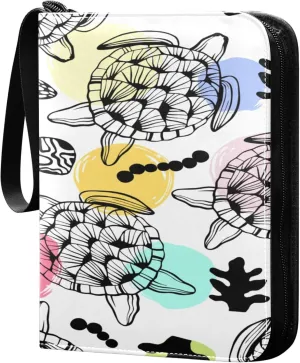 Exnundod 4 Pocket Trading Card Binder Uniqe Sea Turtles PU Leather Card Collection Binder Colorful Dots 400 Cards Organizer Binder Collectible Trading Card Albums for Sports Game Card