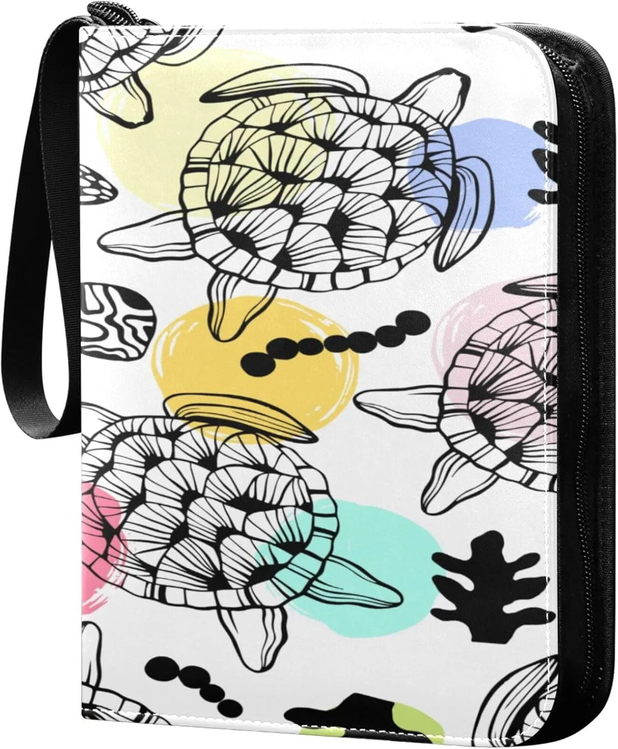 Exnundod 4 Pocket Trading Card Binder Uniqe Sea Turtles PU Leather Card Collection Binder Colorful Dots 400 Cards Organizer Binder Collectible Trading Card Albums for Sports Game Card
