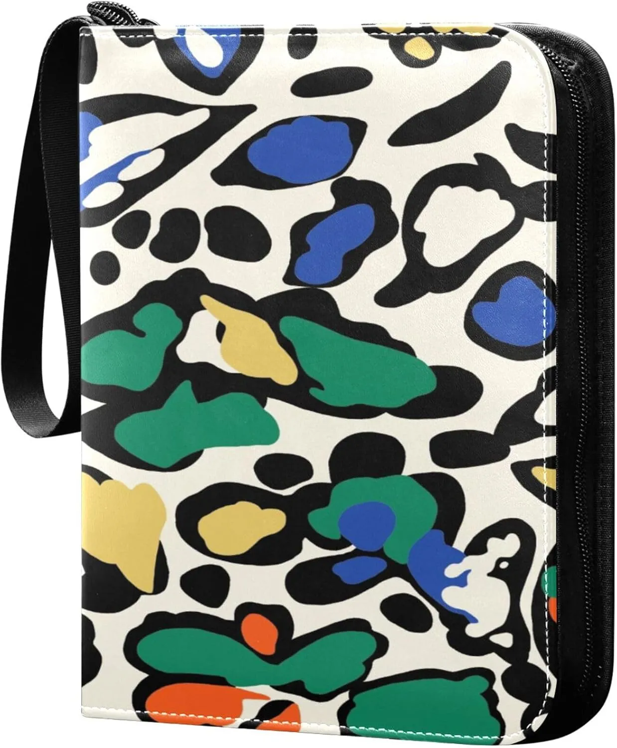 Exnundod Beatiful Colorful Leopard Pattern Trading Card Binder for Cards, Card Album 4-Pockets for 400 Cards with Removable Sleeves PU Baseball Card Holder Football Sports Card Collection