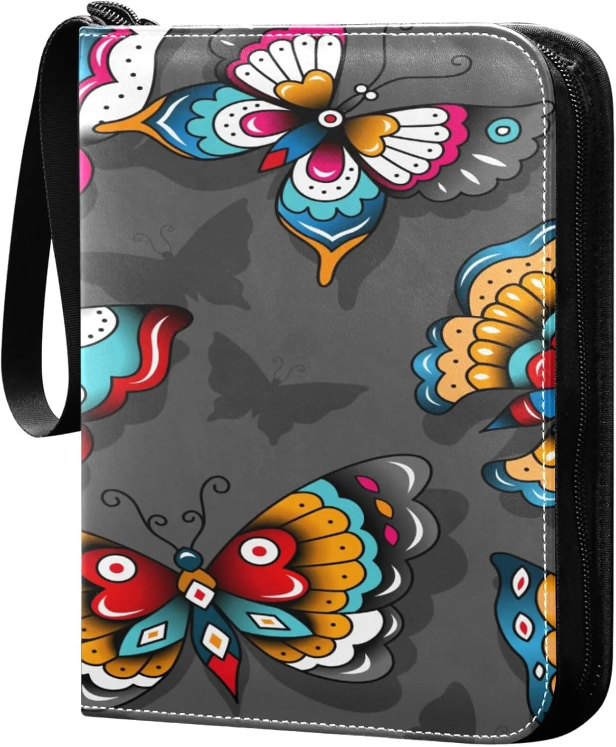 Exnundod Butterflies Dark Background Trading Card Binder for Cards, Colorful Card Album 4-Pockets for 400 Cards with Removable Sleeves PU Baseball Card Holder Football Sports Card Collection