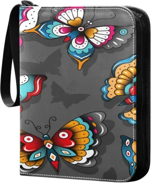 Exnundod Butterflies Dark Background Trading Card Binder for Cards, Colorful Card Album 4-Pockets for 400 Cards with Removable Sleeves PU Baseball Card Holder Football Sports Card Collection