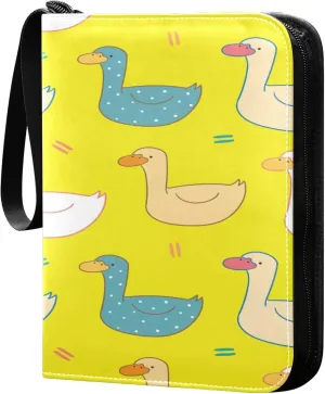 Exnundod Cartoon Ducks Trading Card Binder for Cards, Colorful Card Album 4-Pockets for 400 Cards with Removable Sleeves PU Baseball Card Holder Football Sports Card Collection