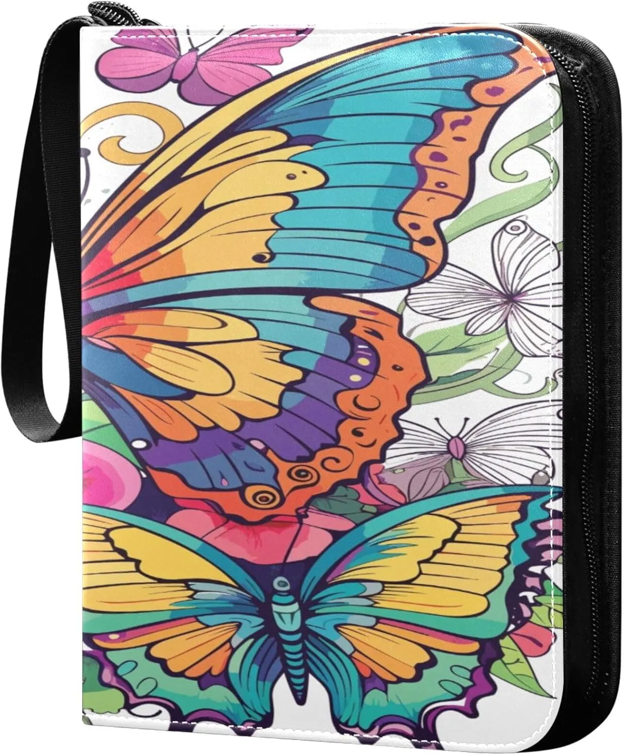 Exnundod Colorful Elegant Butterfly Trading Card Binder for Cards, Card Album 4-Pockets for 400 Cards with Removable Sleeves PU Baseball Card Holder Football Sports Card Collection