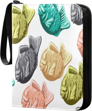 Exnundod Colorful Fish Pattern Prints Trading Card Binder for Cards, Card Album 4-Pockets for 400 Cards with Removable Sleeves PU Baseball Card Holder Football Sports Card Collection