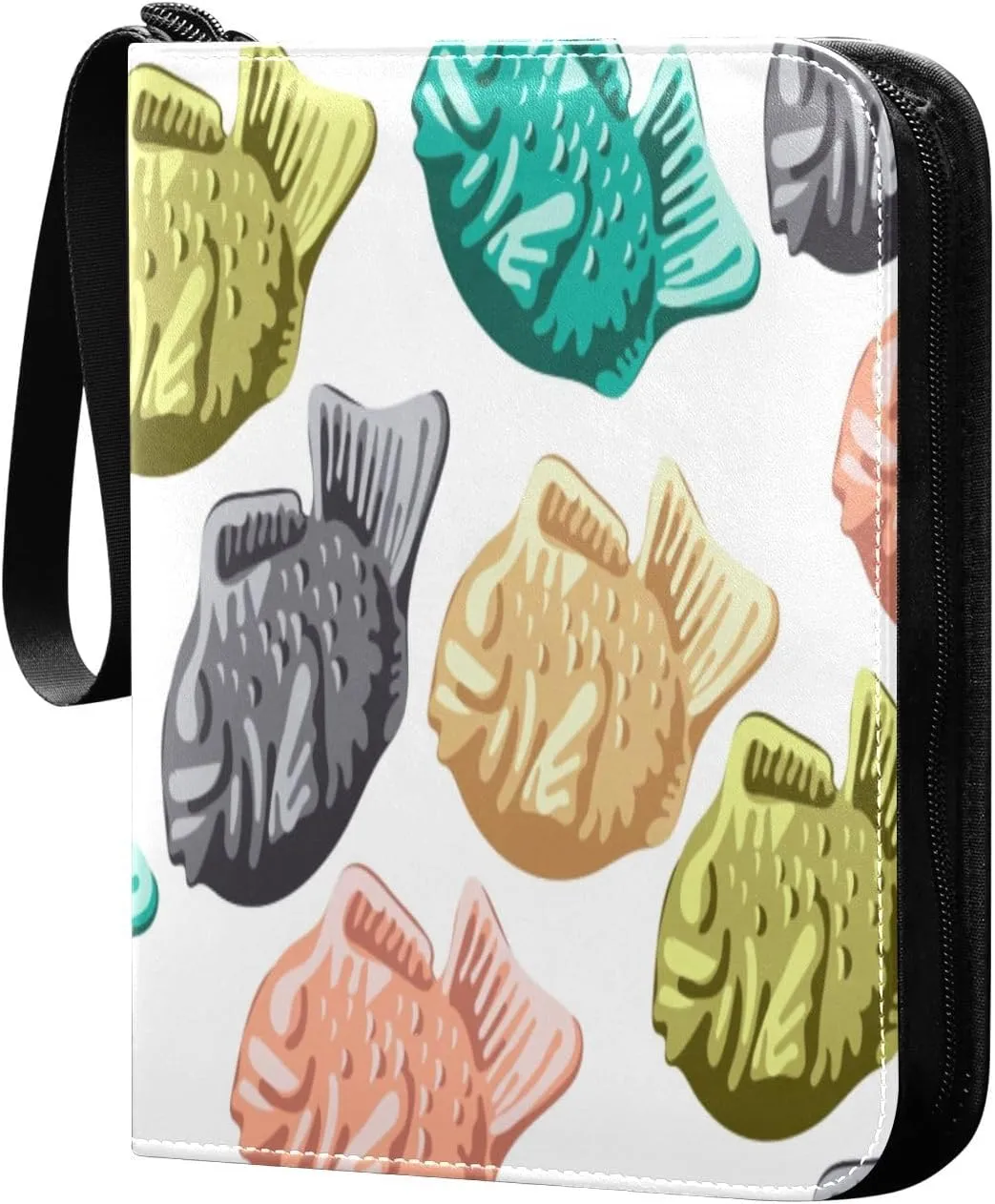 Exnundod Colorful Fish Pattern Prints Trading Card Binder for Cards, Card Album 4-Pockets for 400 Cards with Removable Sleeves PU Baseball Card Holder Football Sports Card Collection