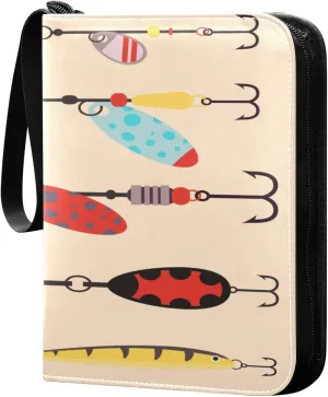 Exnundod Colorful Fishing Lures Trading Card Binder for Cards Retro Card Album 4-Pockets 400 Cards Removable Sleeves PU Baseball Card Holder Football Sports Card Collection