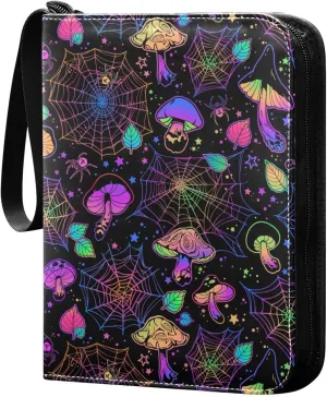 Exnundod Colorful Mushrooms Cbwebs Trading Card Binder for Cards Card Album 4-Pockets 400 Cards Removable Sleeves PU Baseball Card Holder Football Sports Card Collection