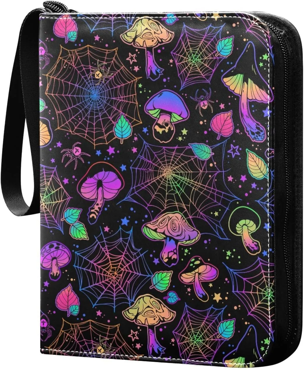 Exnundod Colorful Mushrooms Cbwebs Trading Card Binder for Cards Card Album 4-Pockets 400 Cards Removable Sleeves PU Baseball Card Holder Football Sports Card Collection