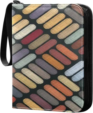 Exnundod Embroidered Striped Lines Trading Card Binder for Cards, Geometric Colorful Card Album 4-Pockets for 400 Cards with Removable Sleeves PU Baseball Card Holder Football Sports Card Collection