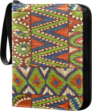 Exnundod Embroidery Vintage Colorful Ethnic Trading Card Binder for Cards, Card Album 4-Pockets for 400 Cards with Removable Sleeves PU Baseball Card Holder Football Sports Card Collection