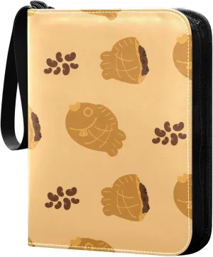 Exnundod Fish Shaped Bean Pastries Trading Card Binder for Cards, Card Album 4-Pockets for 400 Cards with Removable Sleeves PU Baseball Card Holder Football Sports Card Collection
