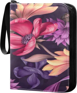 Exnundod Garden Colorful Floral Trading Card Binder for Cards, Elegant Flower Card Album 4-Pockets for 400 Cards with Removable Sleeves PU Baseball Card Holder Football Sports Card Collection