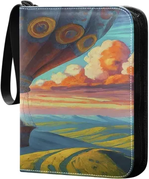 Exnundod Oil Painting Cat Hot Air Balloon Trading Card Binder for Cards Card Album 4-Pockets 400 Cards Removable Sleeves PU Baseball Card Holder Football Sports Card Collection